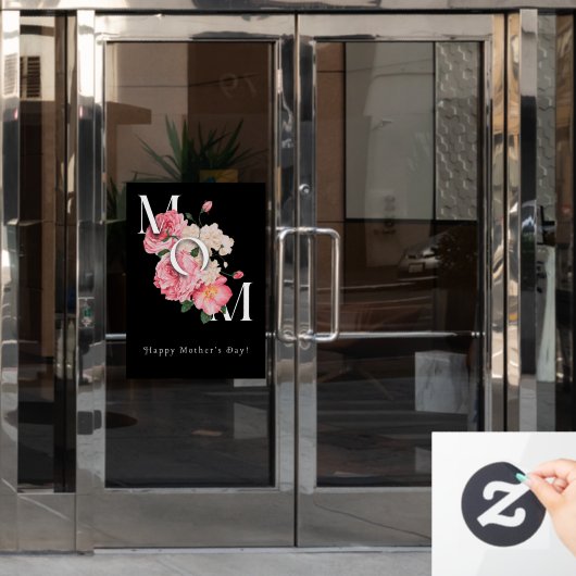 ハッピーマザーズデイブラックモダンクリエイティブ花 ウィンドウサイン (オフィスドア)