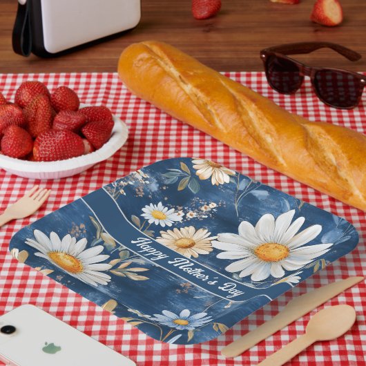 ハッピーマザーズデイブルーとホワイトデイジー ペーパープレート (ピクニック)