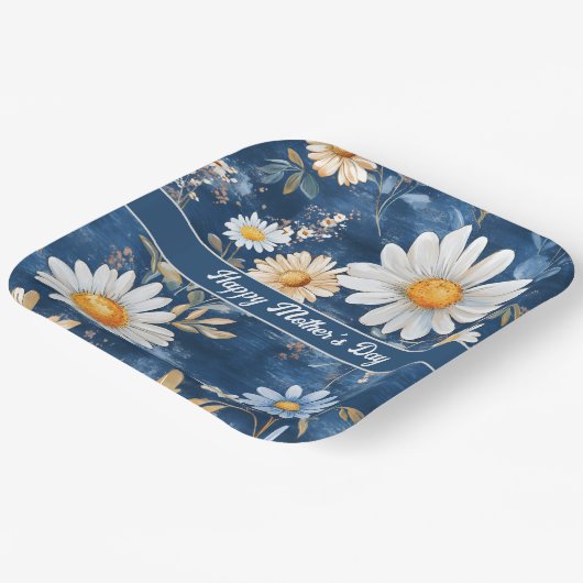 ハッピーマザーズデイブルーとホワイトデイジー ペーパープレート (傾斜あり)