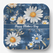 ハッピーマザーズデイブルーとホワイトデイジー ペーパープレート (正面)