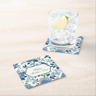 ハッピーマザーズデイブルーチノエレガントイセリーフローラ スクエアペーパーコースター