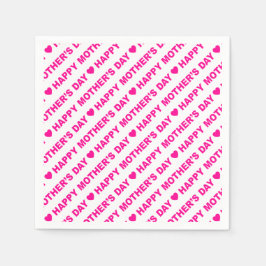 ハッピーマザーズデイホットピンクオンホワイトペーパーナプキン スタンダードカクテルナプキン