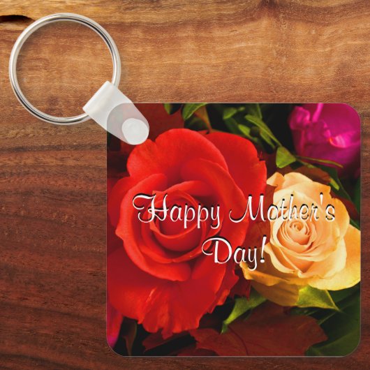 ハッピーマザーズデイレッドイエローローズキーチェーン キーホルダー (正面)