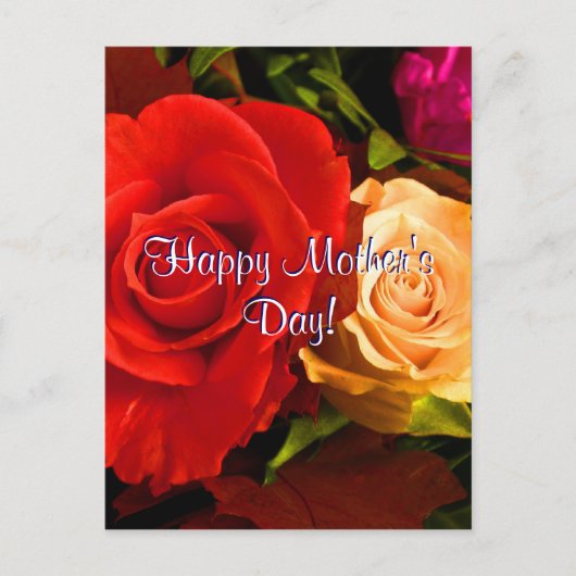 ハッピーマザーズデイレッドイエローローズ ポストカード (正面)