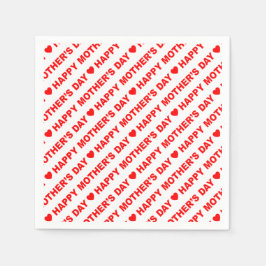 ハッピーマザーズデイレッドオンホワイトペーパーナプキン スタンダードカクテルナプキン