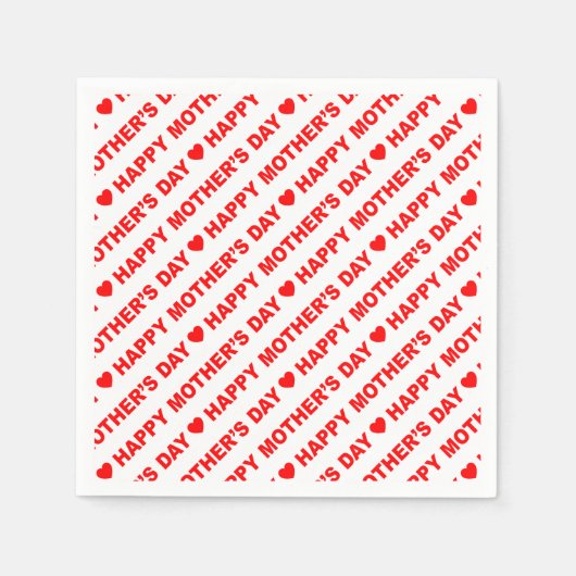 ハッピーマザーズデイレッドオンホワイトペーパーナプキン スタンダードカクテルナプキン (正面)