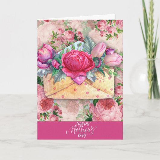 ハッピーマザーズデイレッドピンクパープルフローラ花 カード (正面)