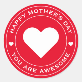 ハッピーマザーズデイレッドホワイトハートおもしろいシック ラウンドシール