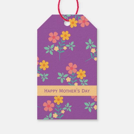 ハッピーマザーズデイレトロデイジーブーケインパープル ギフトタグ (正面)