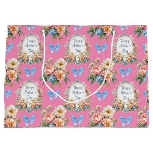 ハッピーマザーズデイロマンチックピンク ラージペーパーバッグ (正面)
