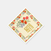 ハッピーマザーズデイワイルドフラワーズ金ゴールドフレーム スタンダードカクテルナプキン (角)