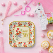 ハッピーマザーズデイワイルドフラワーズ金ゴールドフレーム ペーパープレート (パーティー)