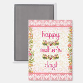 ハッピーマザーズデイヴィンテージピンクレーススタイルマグネット マグネット (正面/裏面)