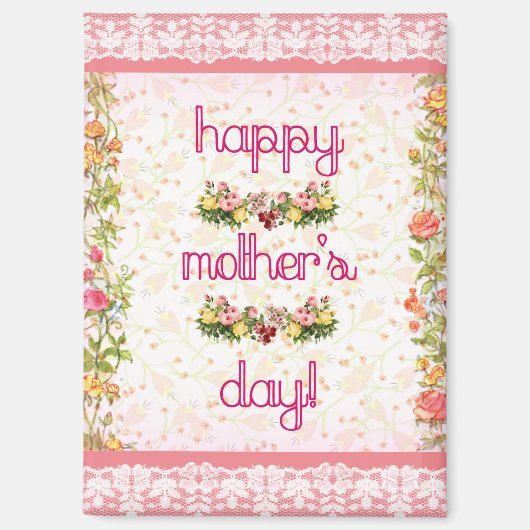 ハッピーマザーズデイヴィンテージピンクレーススタイルマグネット マグネット (正面)