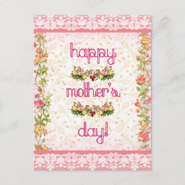 ハッピーマザーズデイヴィンテージピンクレーススタイル ポストカード