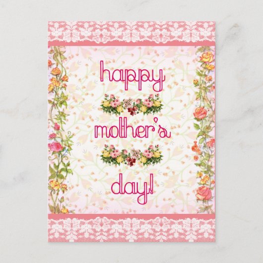 ハッピーマザーズデイヴィンテージピンクレーススタイル ポストカード (正面)