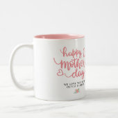 ハッピーマザーズデイ写真カスタム文字フローラピンク ツートーンマグカップ (左)
