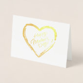 ハッピーマザーズデイ書道文字、金ゴールドハート 箔カード (正面)