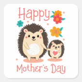 ハッピーマザーズデイ母とベビーハリネズミ スクエアシール (正面)