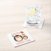 ハッピーマザーズデイ母とベビーハリネズミ スクエアペーパーコースター (インサイチュ)