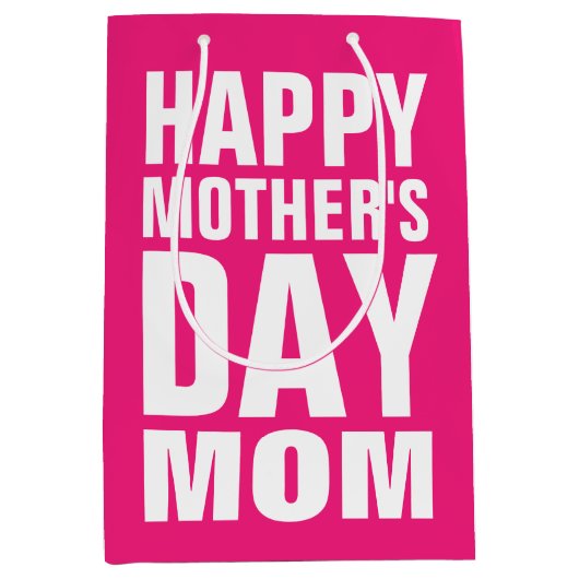 ハッピーマザーズデイ母のピンクカスタム色 ミディアムペーパーバッグ (正面)