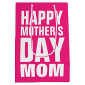 ハッピーマザーズデイ母のピンクカスタム色 ミディアムペーパーバッグ (裏面)