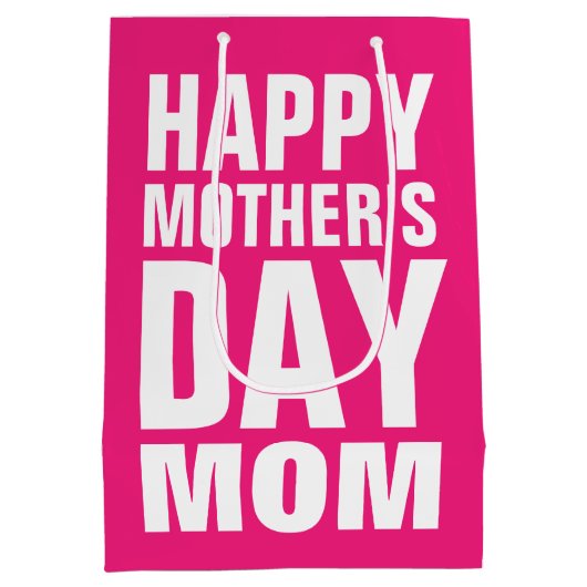 ハッピーマザーズデイ母のピンクカスタム色 ミディアムペーパーバッグ (裏面)