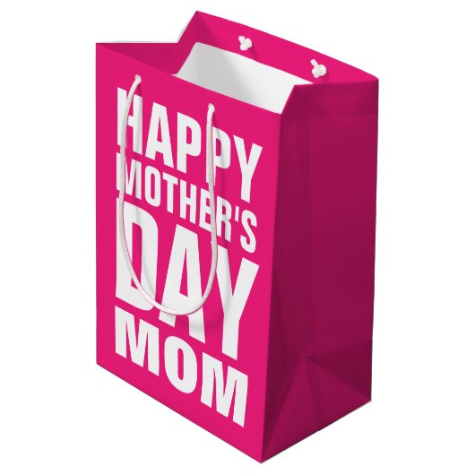 ハッピーマザーズデイ母のピンクカスタム色 ミディアムペーパーバッグ (裏面アングル)
