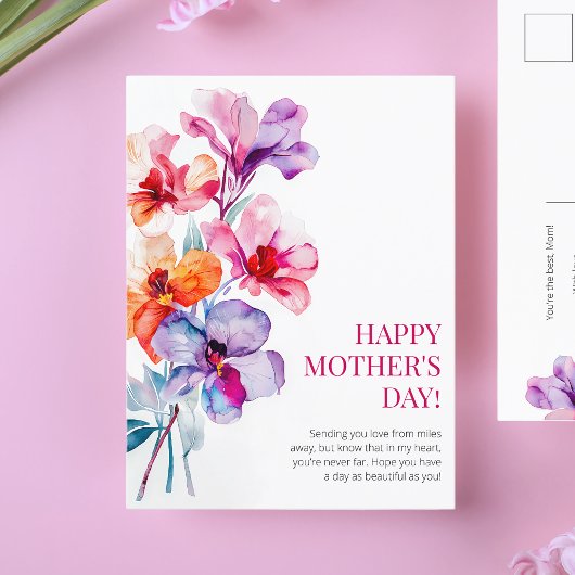 ハッピーマザーズデイ水彩フローラピンクマ最高のマ シーズンポストカード