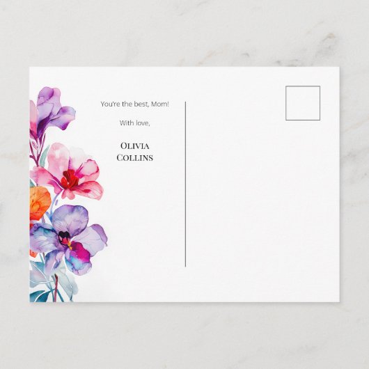 ハッピーマザーズデイ水彩フローラピンクマ最高のマ シーズンポストカード (裏面)