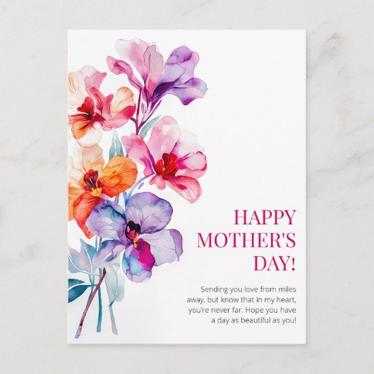 ハッピーマザーズデイ水彩フローラピンクマ最高のマ シーズンポストカード (正面)