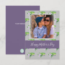 ハッピーマザーズデイ水彩花模様紫カード