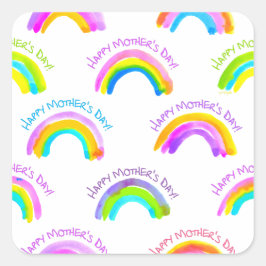ハッピーマザーズデイ水彩虹の模様 スクエアシール