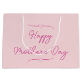 ハッピーマザーズデイ淡い色のピンクとハート ラージペーパーバッグ (正面)