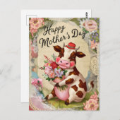 ハッピーマザーズデイ牛ヴィンテージはがき ポストカード (正面/裏面)