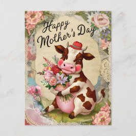 ハッピーマザーズデイ牛ヴィンテージはがき ポストカード