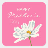 ハッピーマザーズデイ白芸術的花カラフル スクエアシール (正面)