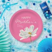 ハッピーマザーズデイ白芸術的花 ペーパープレート (パーティー)