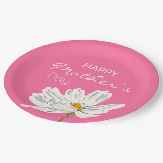 ハッピーマザーズデイ白芸術的花 ペーパープレート (アングル)