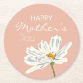 ハッピーマザーズデイ白芸術的花 ラウンドペーパーコースター (正面)