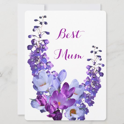 ハッピーマザーズデイ紫かわいらしのクロッカスフローラおもしろい シーズンカード (正面)