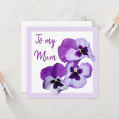 ハッピーマザーズデイ紫かわいらしのパンジーフローラ カード (正面/裏面インサイチュ)