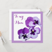 ハッピーマザーズデイ紫かわいらしのパンジーフローラ カード (正面/裏面インサイチュ)