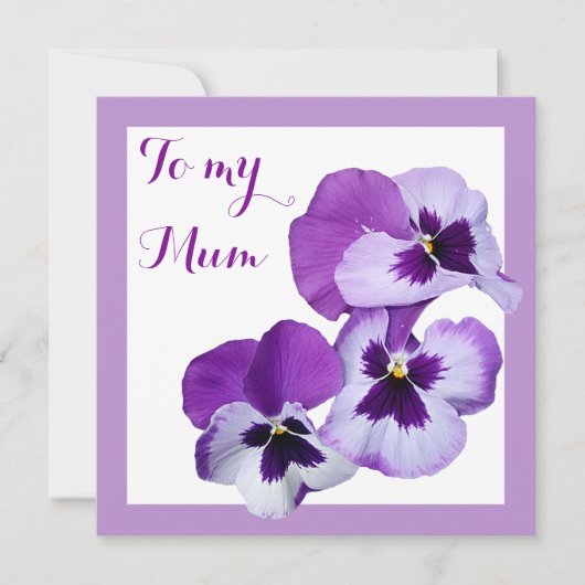 ハッピーマザーズデイ紫かわいらしのパンジーフローラ カード (正面)