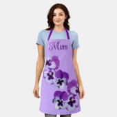 ハッピーマザーズデイ紫かわいらしパンジーフローラ エプロン (着用した状態)