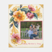 ハッピーマザーズデイ美しい水彩花 フリースブランケット (正面)