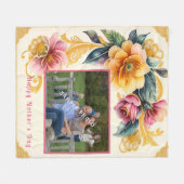 ハッピーマザーズデイ美しい水彩花 フリースブランケット (正面(横))