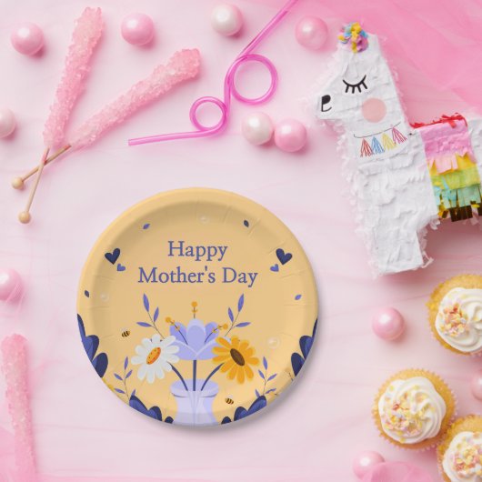 ハッピーマザーズデイ花モダンフローラ植物学 ペーパープレート (パーティー)