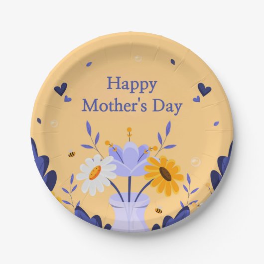 ハッピーマザーズデイ花モダンフローラ植物学 ペーパープレート (正面)