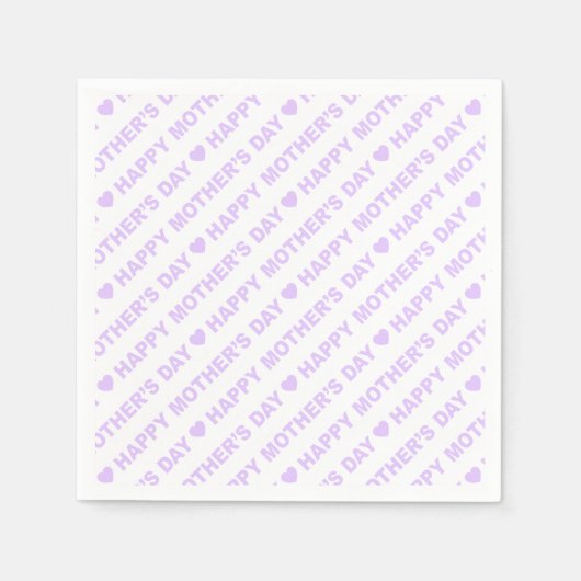 ハッピーマザーズデイ薄紫オンホワイトペーパーナプキン スタンダードカクテルナプキン (正面)